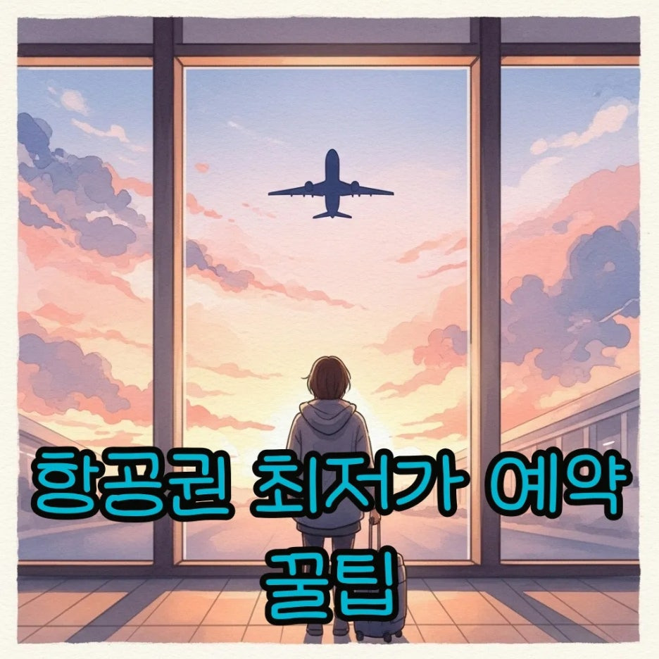 노을지는 공항 창가에서 비행기를 바라보는 여행자의 뒷모습