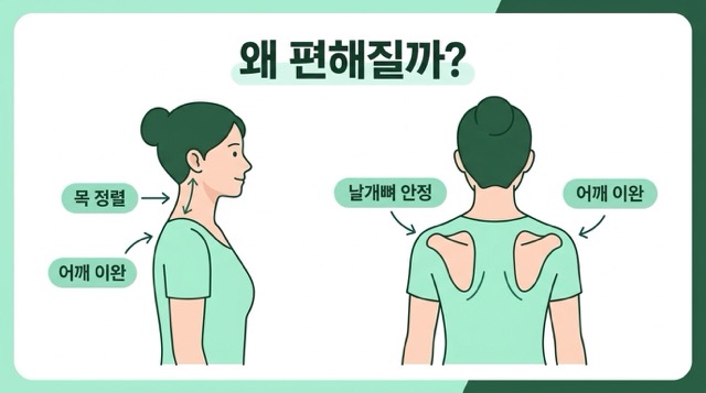 어깨 통증 8초 루틴 원리 목 정렬 어깨 내리기 날개뼈 모으기