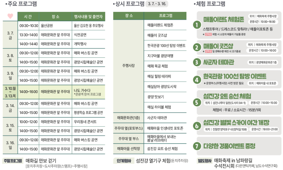 2025 광양 매화축제 일정표 이미지