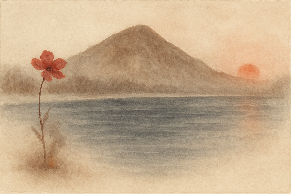 정해월의 작은 불과 무자월의 차가운 물상을 대비시키고, 병오년의 뜨거운 태양 에너지를 은은하게 담아낸 수채화 스타일 명리 일러스트. 2025년 11월·12월 운세 흐름을 이미지로 표현한 그림