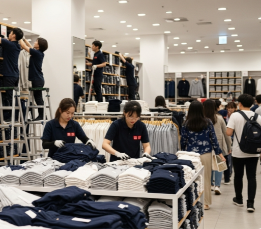 유니클로 오프라인 매장내부의 복잡한 모습