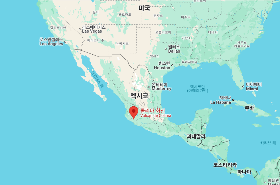 콜리마 화산의 위치를 알 수 있는 지도
