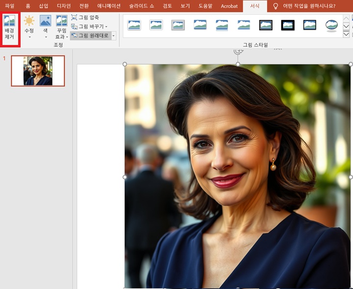 좌측상단에 배경 제거 메뉴 보임