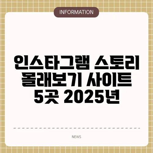 인스타그램 스토리 몰래보기 사이트 5곳 2025년