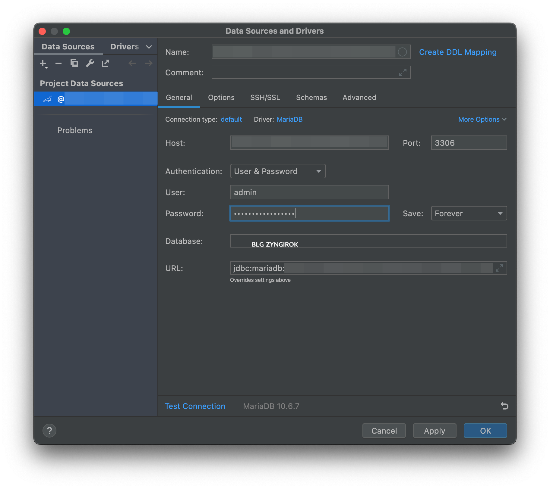 데이터베이스-연결정보에-Host-user-password-정보를-입력한다.