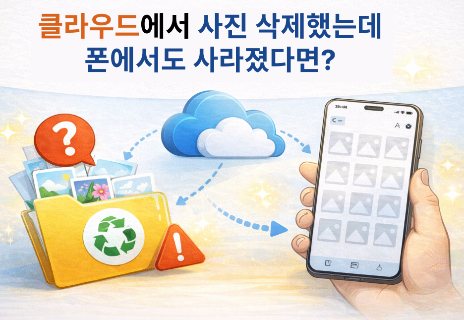 클라우드에서 사진 삭제했는데 폰에서도 사라졌다면 이미지