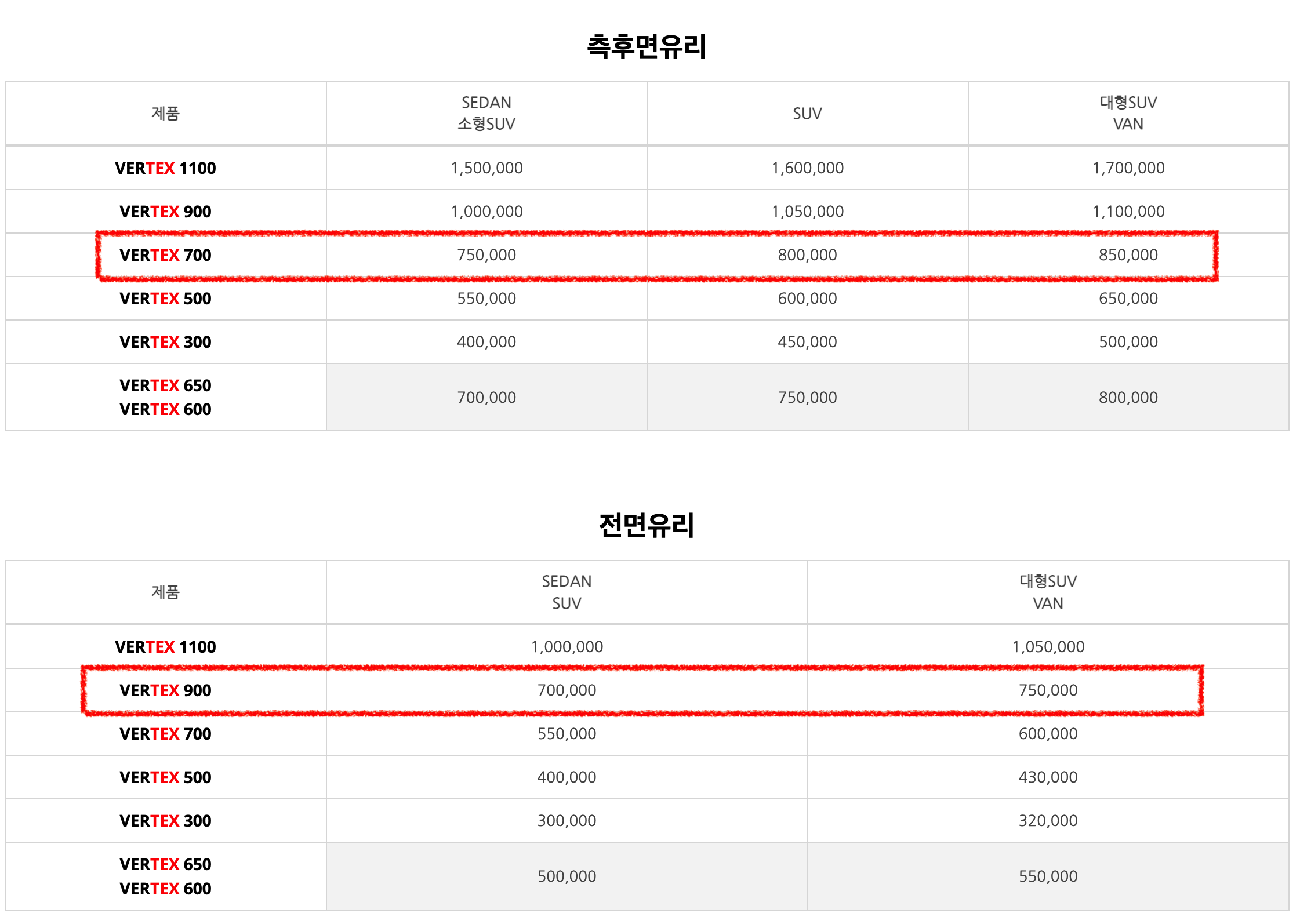 버텍스 부분썬팅 가격