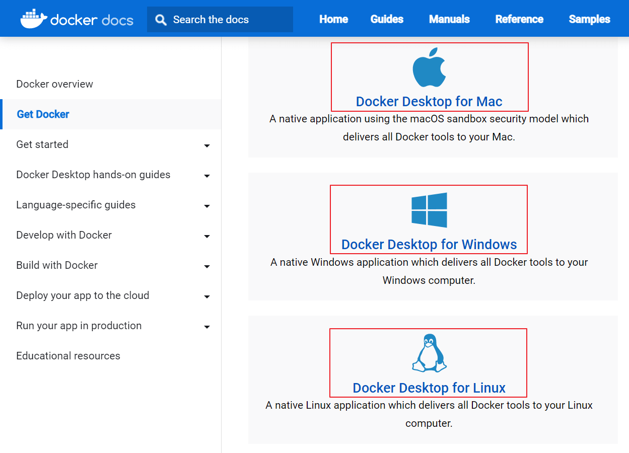 docker 사이트에서 자신의 플랫폼에 맞는 버전 찾는 이미지입니다.