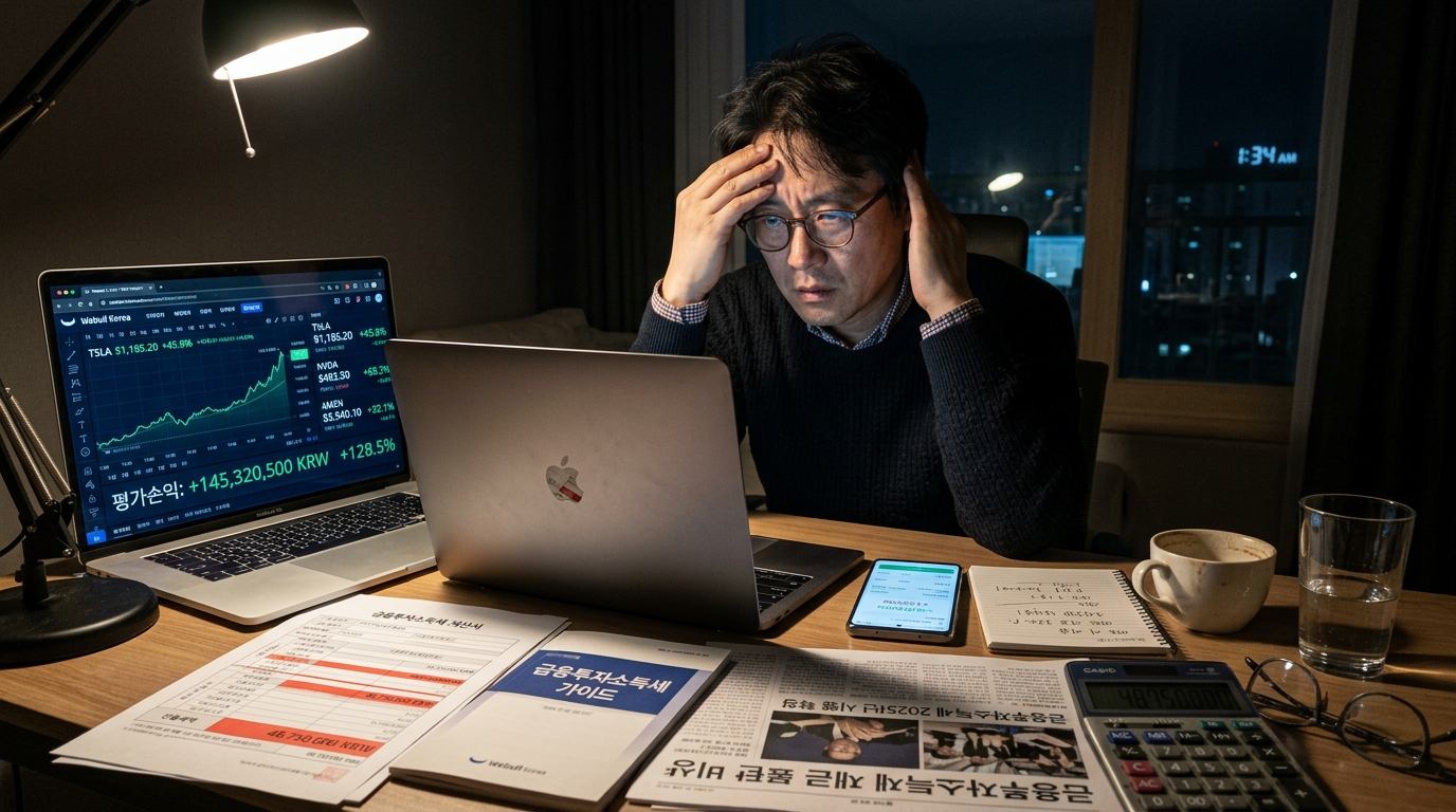 늦은 밤 홈오피스의 걱정스러운 40대 투자자