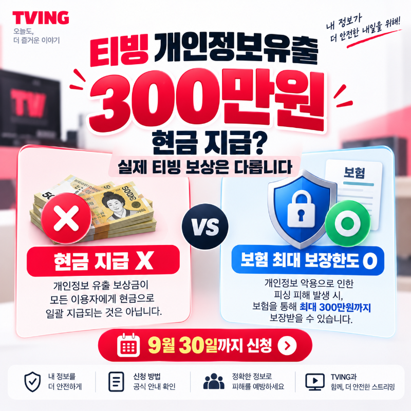 티빙 개인정보유출 300만원이 현금 지급이 아닌 안심보험 최대 보장한도라는 팩트체크 이미지