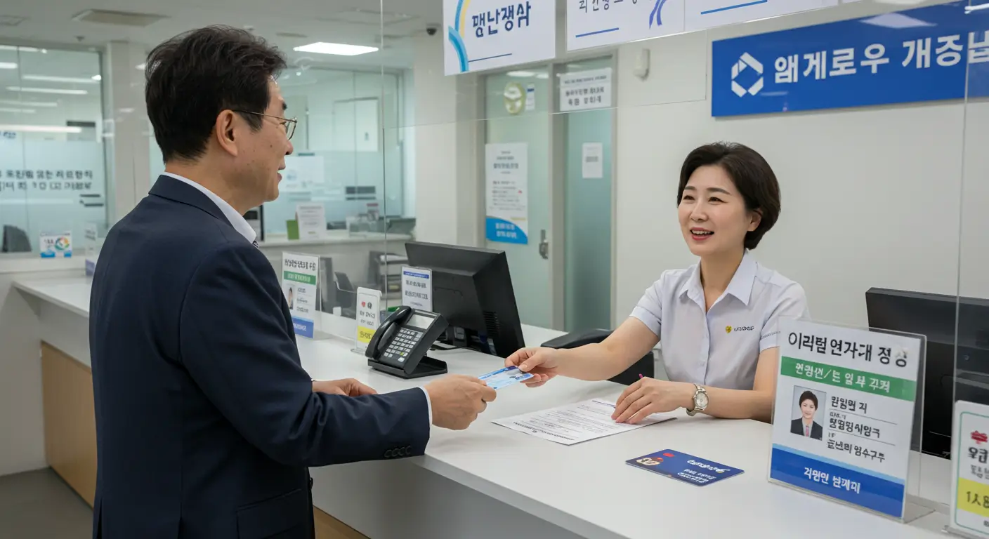 한 시민이 주민센터 창구에서 직원에게 신분증을 제출하며 민생회복 소비쿠폰(선불카드)을 순조롭게 신청하고 있는 모습