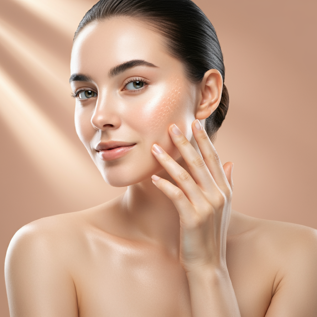 매끄럽고 윤기 나는 피부결을 가진 여성의 클로즈업