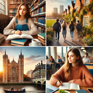 여자 대학생이 런던에서 생활하고 있는 이미지