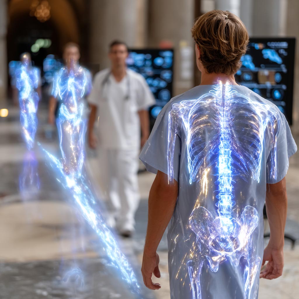 Image of a future healthcare environment depicting hospital operations and patient flow simulated with digital twin technology