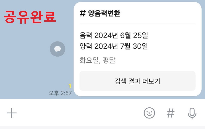 양력 음력 변환 내용 보임