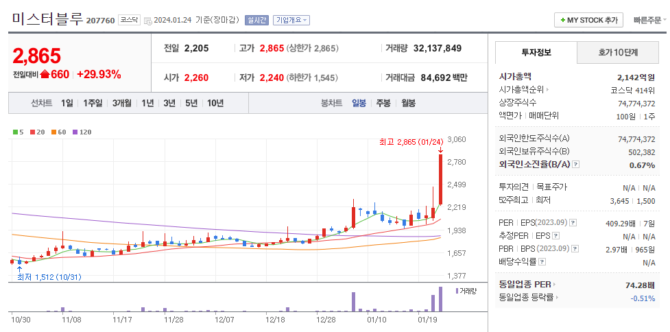 미스터블루 일봉차트