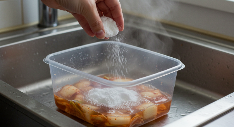 김치통 안에 베이킹소다를 넉넉하게