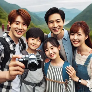 기념사진 찍는 가족의 모습