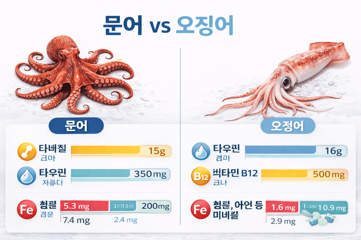 문어와 오징어 영양 성분 비교