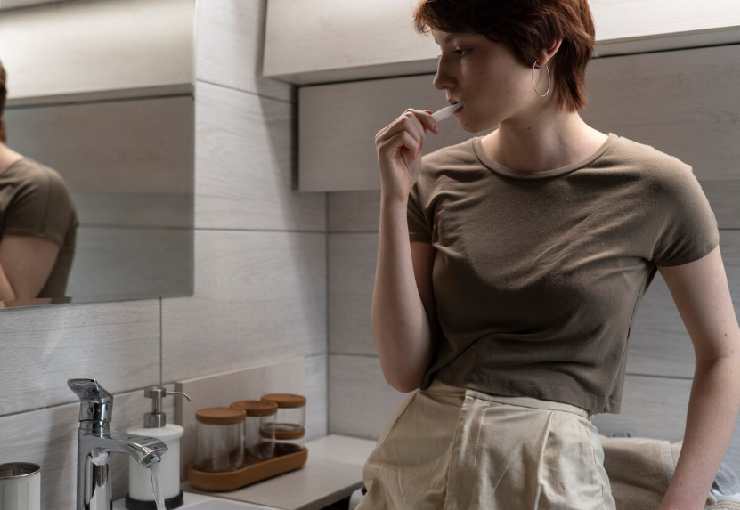 양치하고 있는 여자