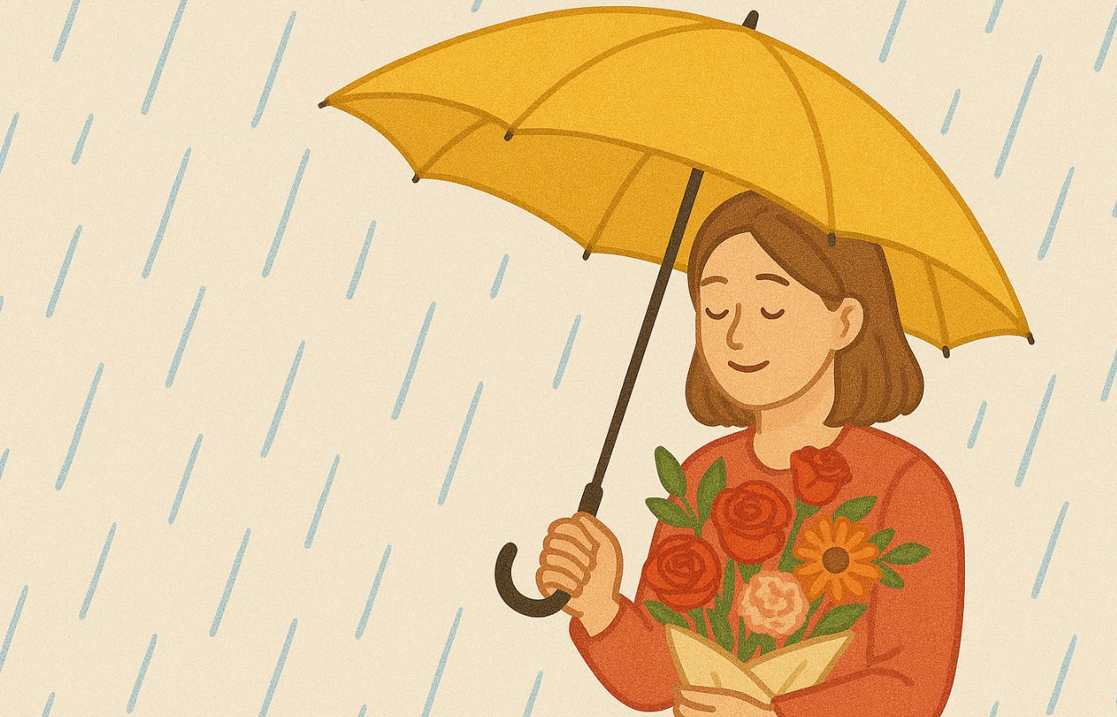 비 오는날 꽃 선물