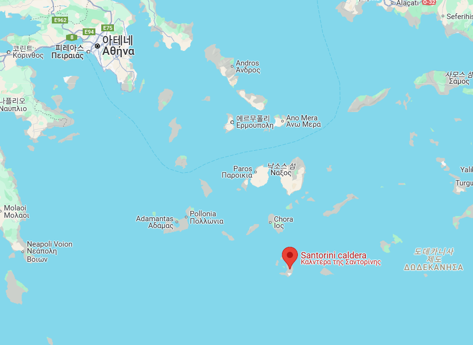 산토리니 화산의 위치를 알 수 있는 지도