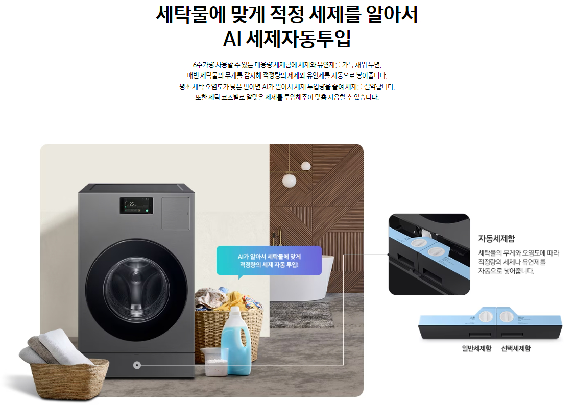 삼성전자 세탁기+건조기 비스포크(BESPOKE) AI 콤보(25 kg+15 kg)