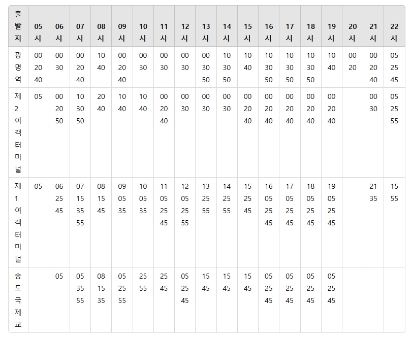 광명역 송도국제교 인천공항 리무진 버스 노선 시간표 요금 예약 방법 6770번