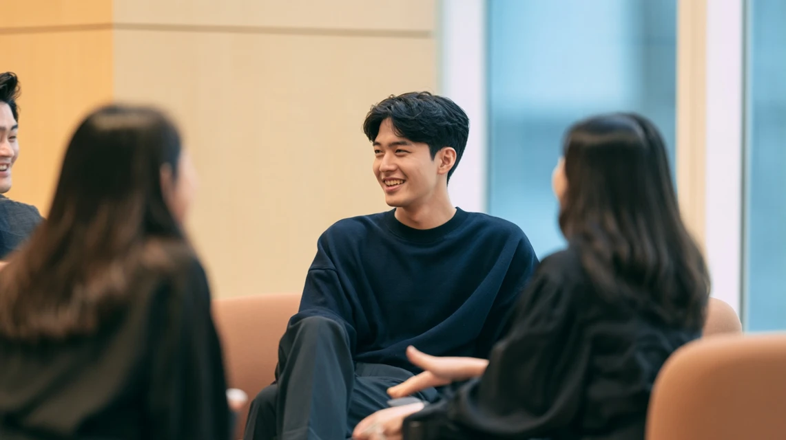 모임에서 회사 이야기를 가볍게 나누는 사람들