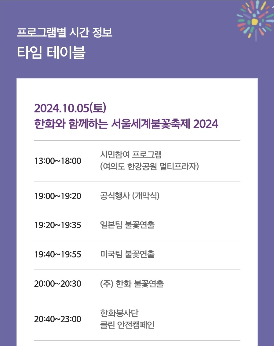 2024 여의도불꽃축제 시간 명당 일정