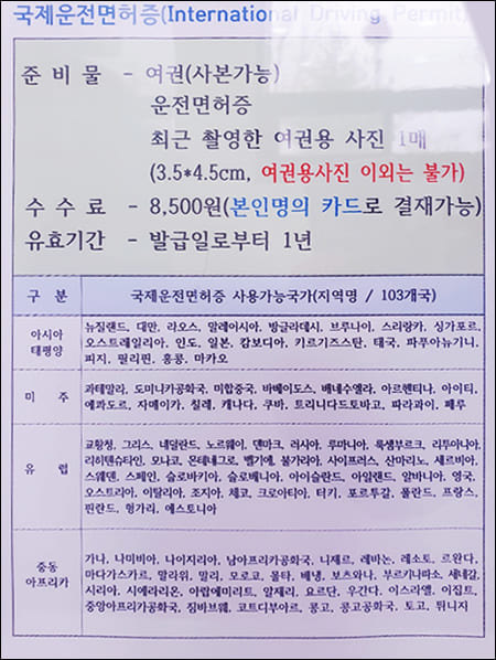 국제 운전면허증 준비물