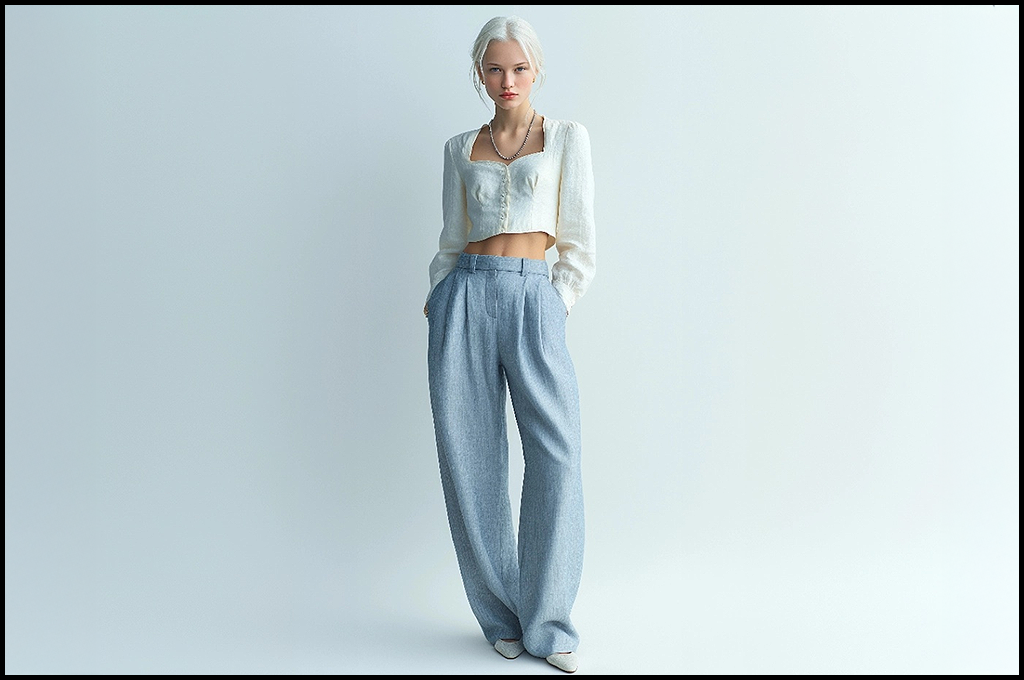 인물 모델을 활용하여 슬림한 체형과 자연스러운 포즈를 강조한 20대 러시아 여성 모델의 전신 이미지_Midjourney