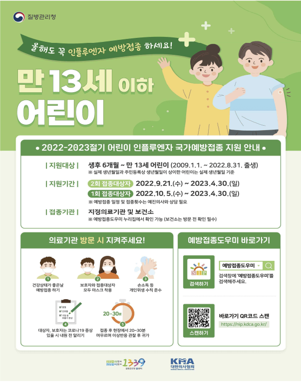 2022~23절기 인플루엔자 독감 무료 예방접종 대상 일정 장소