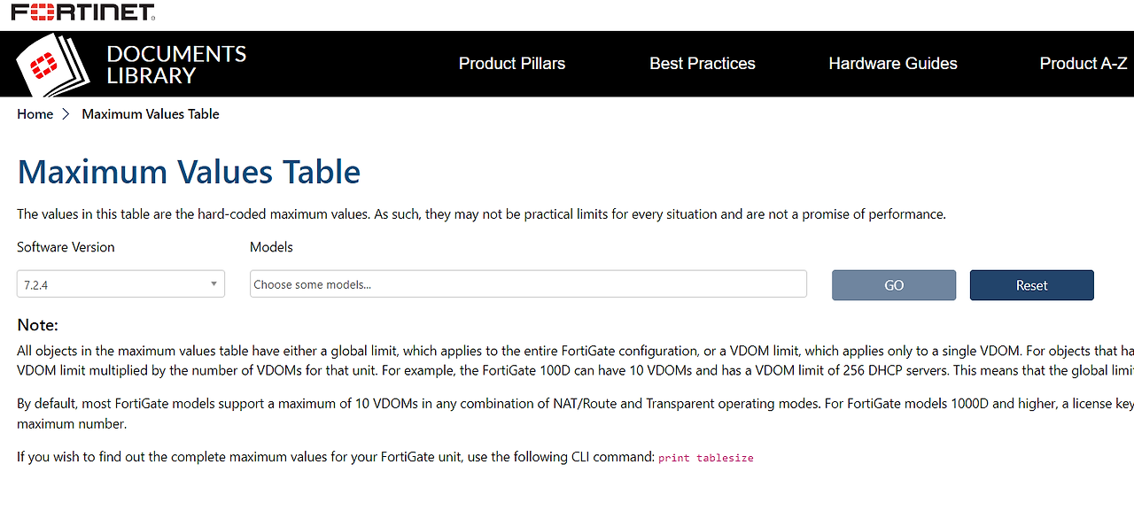 Fortigate maximum values 확인하기