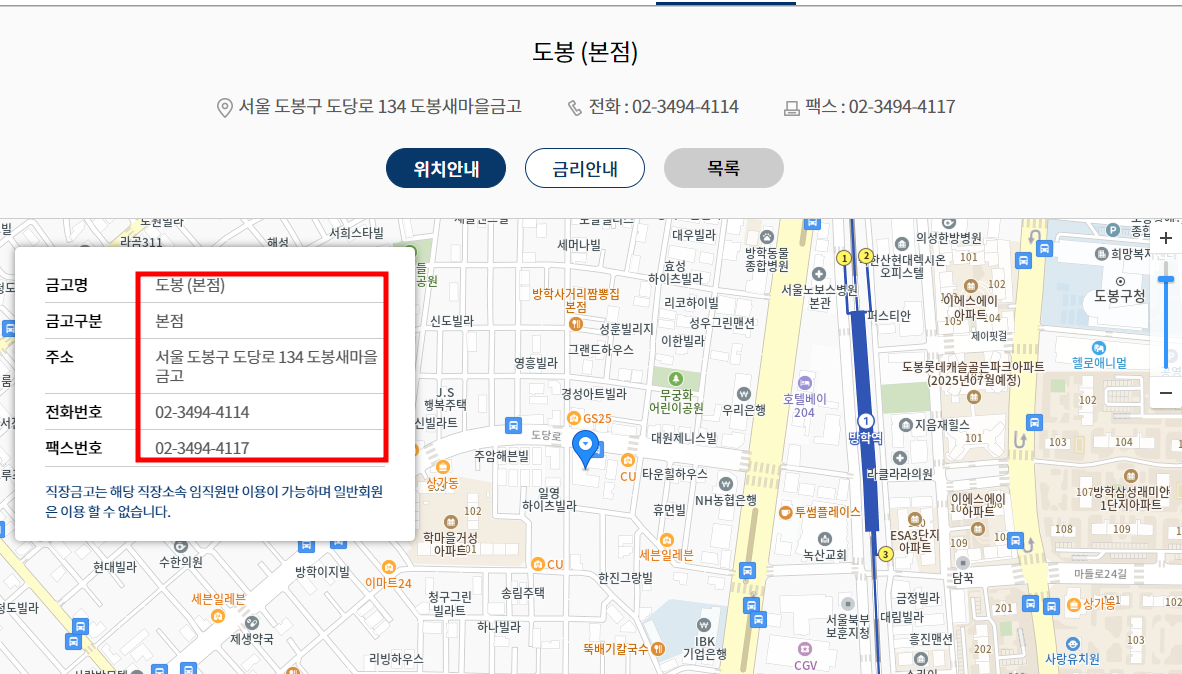 새마을금고명, 주소, 전화번호