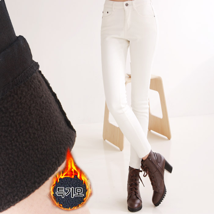 아이보리 블랙 여성겨울본딩 기모바지 스키니팬츠