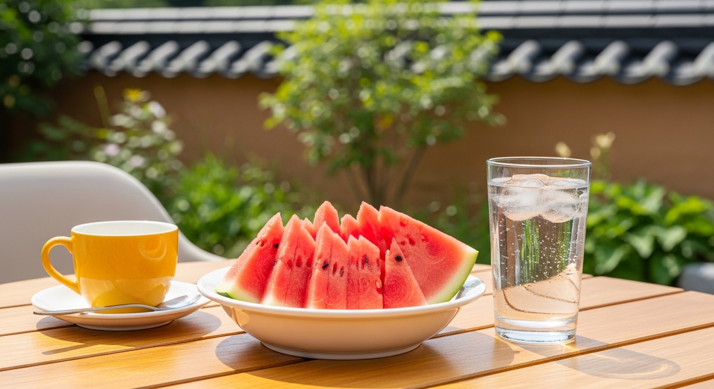 수박과 물 컵