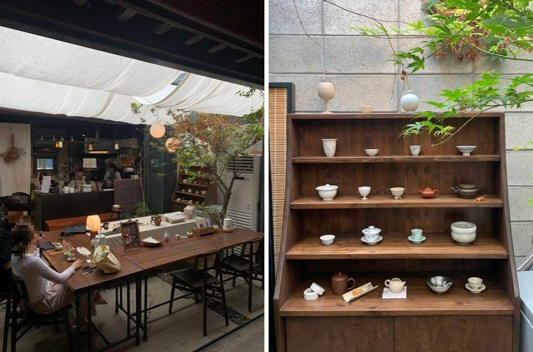 중앙 자리 및 여러개의 다기