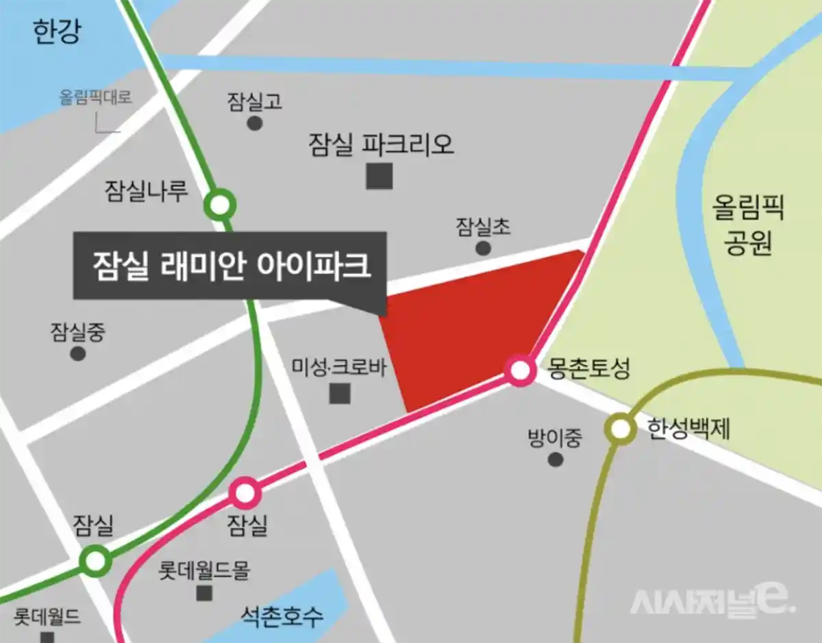 잠실래미안아이파크-재건축-아파트위치-몽촡토성-지도