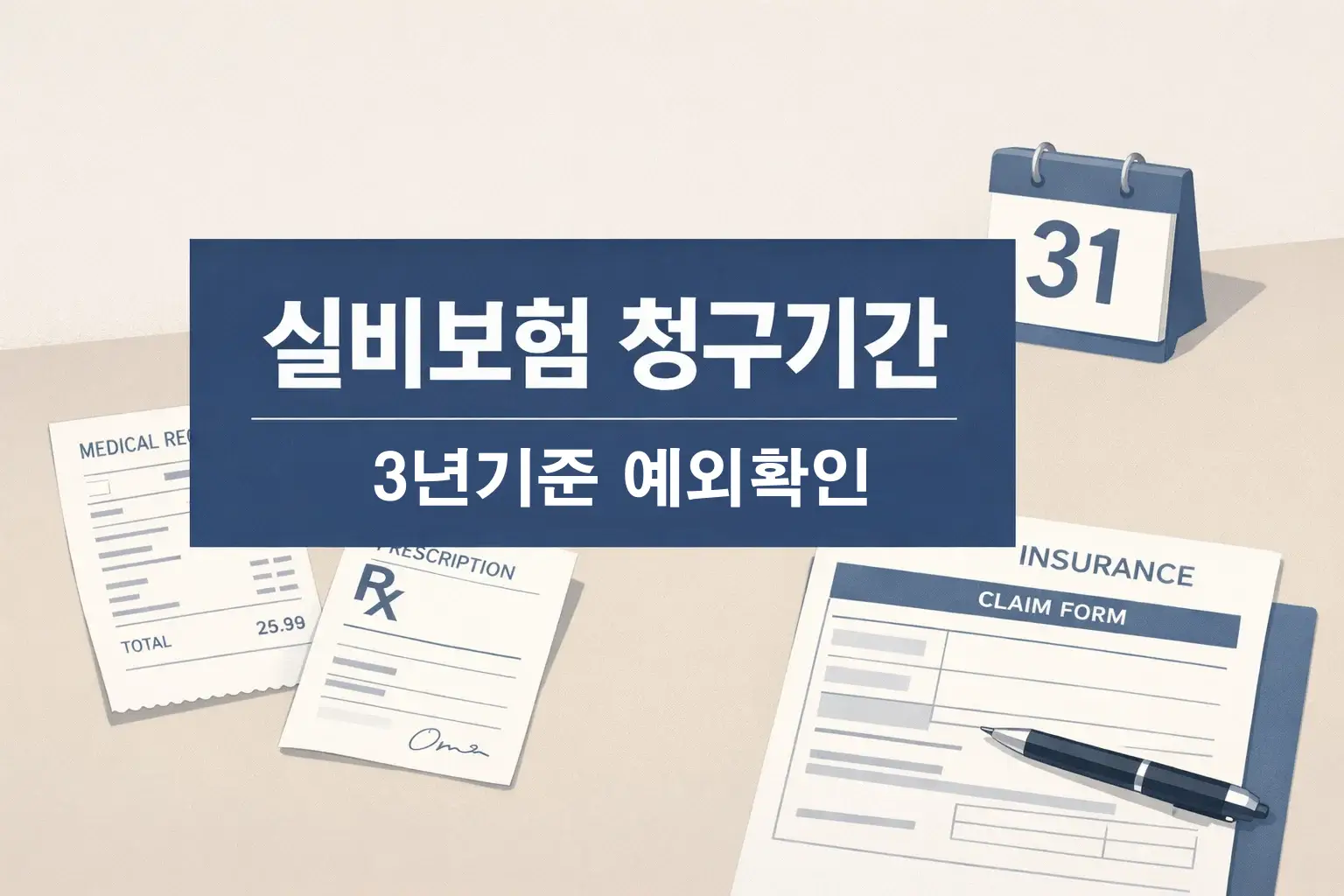 실비보험 청구기간을 확인할 때 3년 기준과 예외 확인 포인트를 먼저 이해하도록 정리한 썸네일 이미지