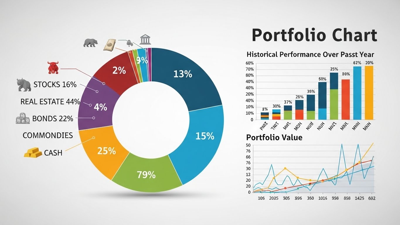 다양한 금융 자산을 보여주는 포트폴리오 차트 이미지