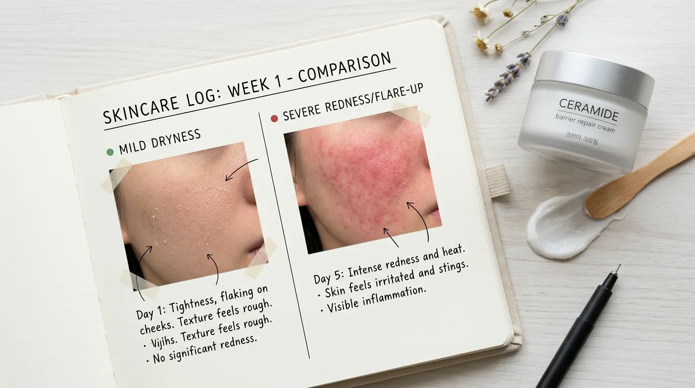 기미 크림 사용 후 가벼운 건조와 위험 신호를 비교한 이미