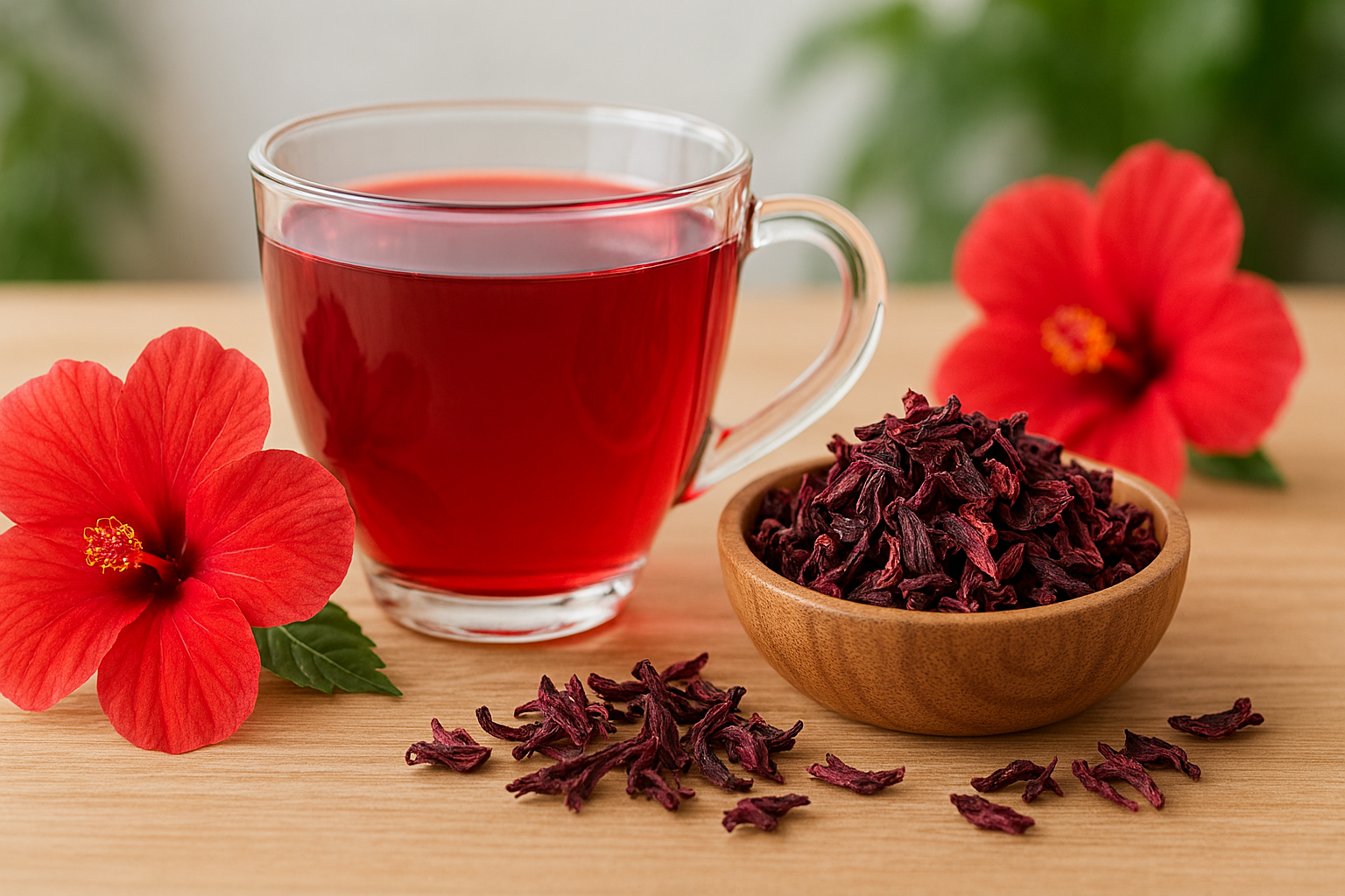 붉은 색감이 돋보이는 히비스커스 차 이미지