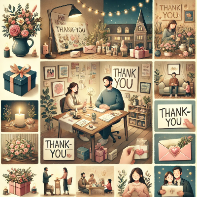 카툰 스타일 사작형 그림배열. 꽃, 축하카드, 선물