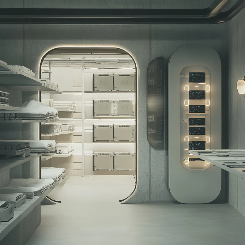 첨단 AI 반도체 기술로 업그레이드된 데이터센터의 현대적 감각을 보여주는 개념도. 네트워킹 칩과 메모리 모듈의 효율성을 강조.