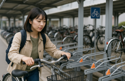 자전거 주차장을 이용하는 모습입니다.