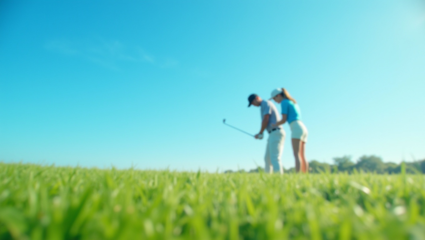아마추어 골퍼가 프로 골퍼에게 스윙교정을 받는 모습