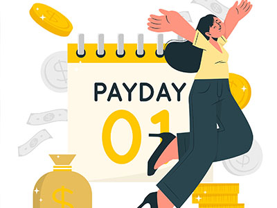 환급일을 기뻐하며 점프하는 여성, 세금 환급으로 인한 수익을 상징