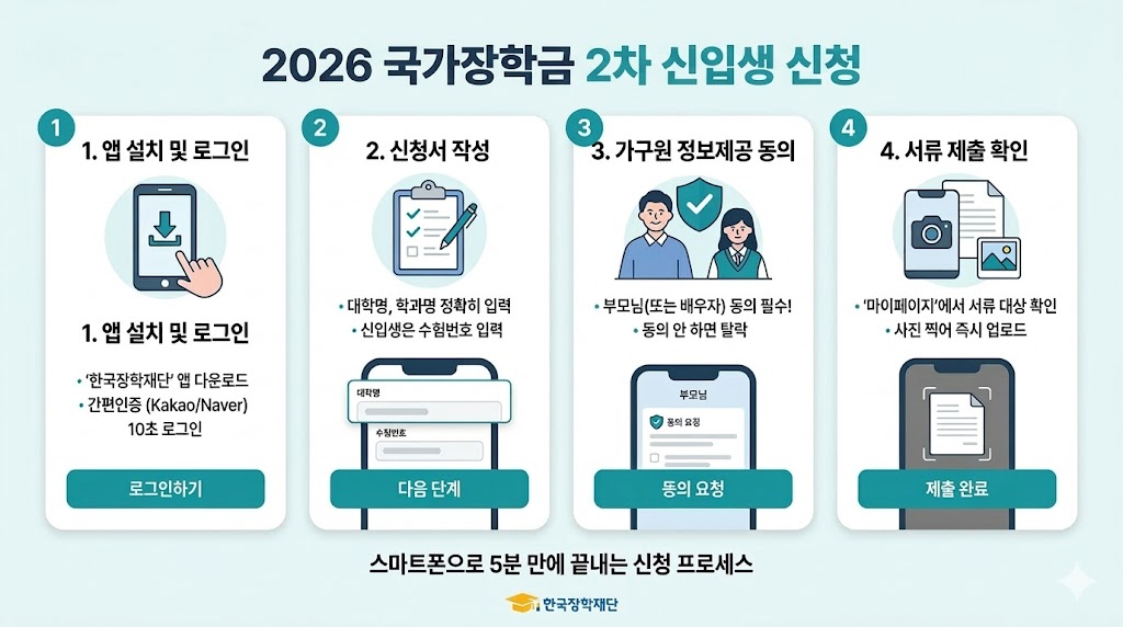 2026 신입생 국가장학금 스마트폰 신청 방법 4단계