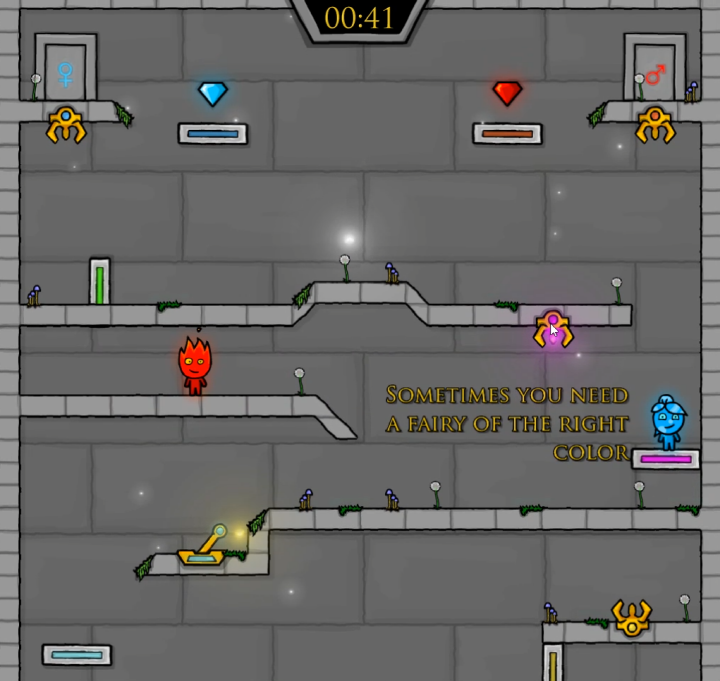 파이어보이-앤-워터걸6-페어리테일즈-게임하기-플레이-자주색-빛을-내는-요정을-특정-장치로-이동시킨-화면